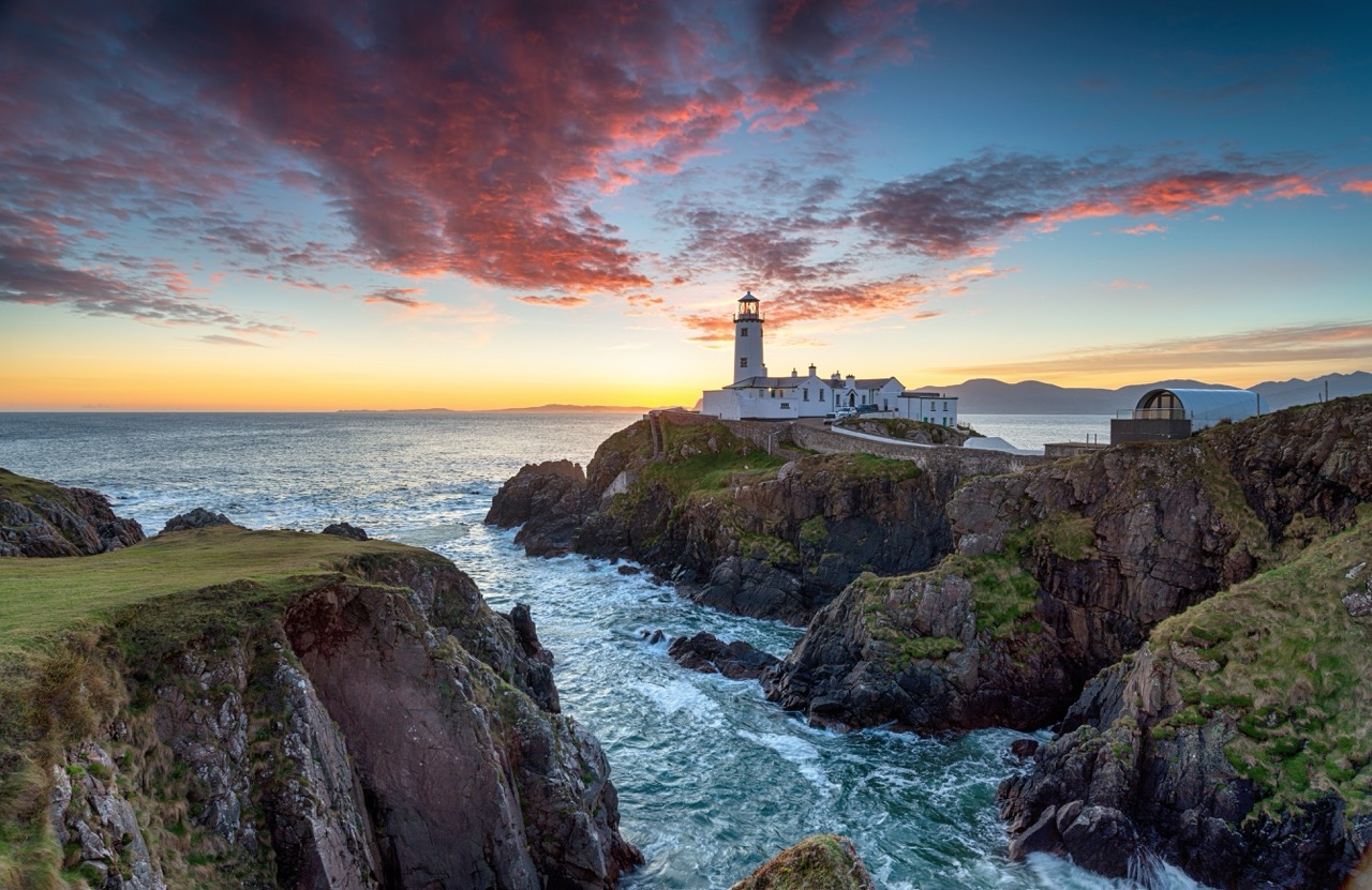 Beautiful lighthouse at Sunset in Donegal