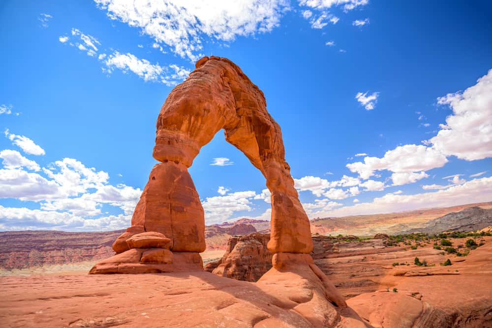 delicate arch with a blue sky