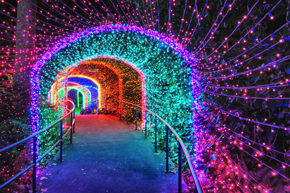 A beautiful tunnel of multi-coloured lights, showing of some extreme festive spirit during the holiday season!