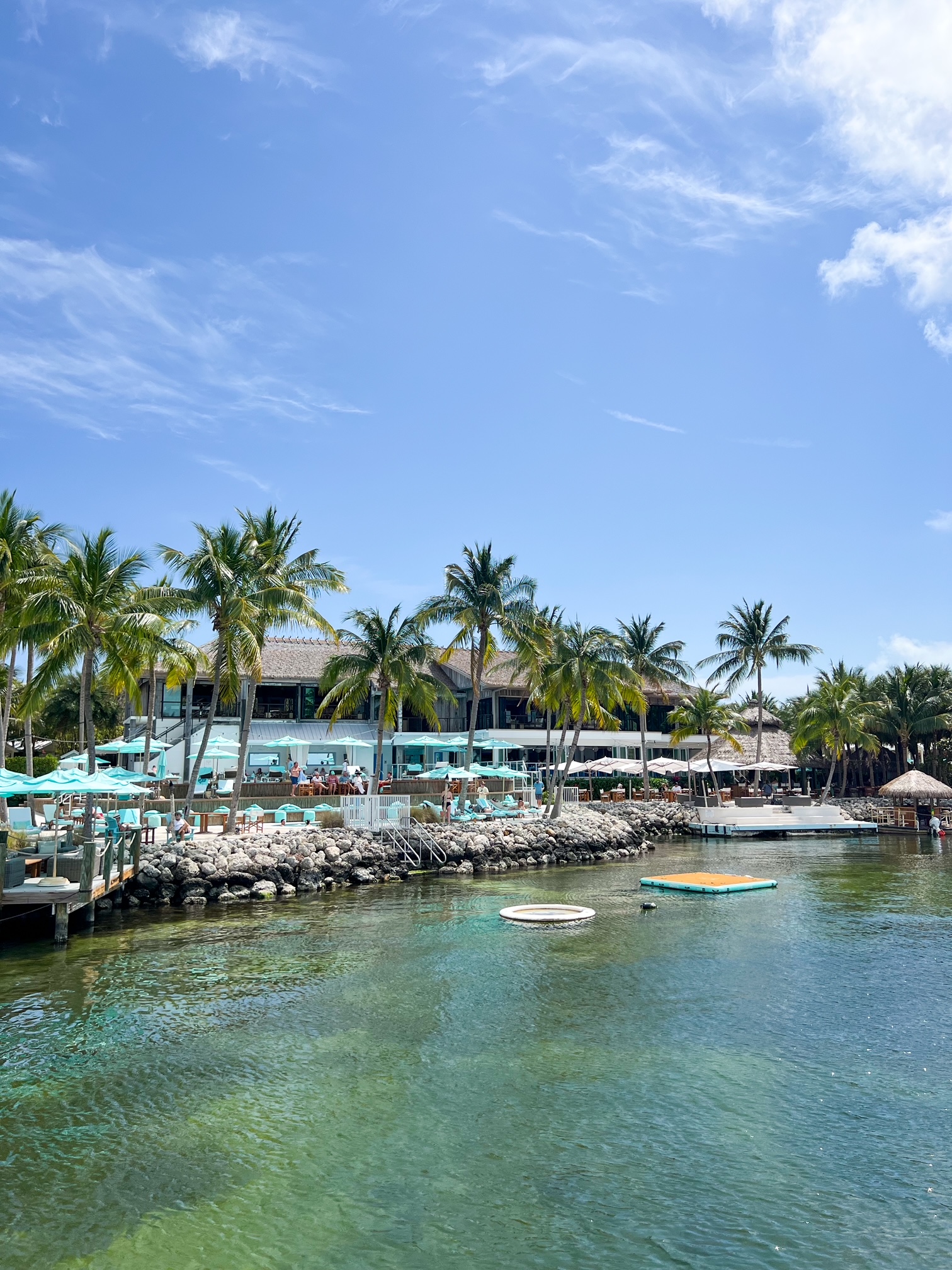 the ocean has amenities that guests can use like a trampoline the water is not pretty blue but it is clear