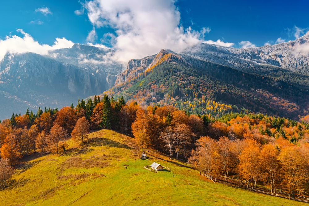 Landscape with the end of fall and beginning of winter in mountains Carpathians