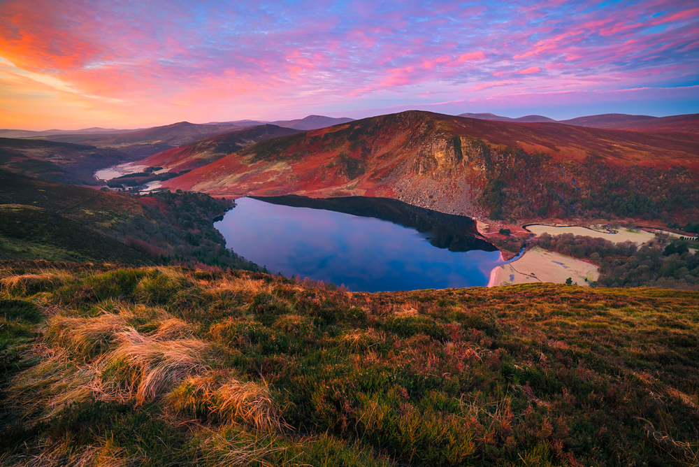 Autumn In Europe -Wicklow Mountains National Park in autumn with a lake in the middle. 