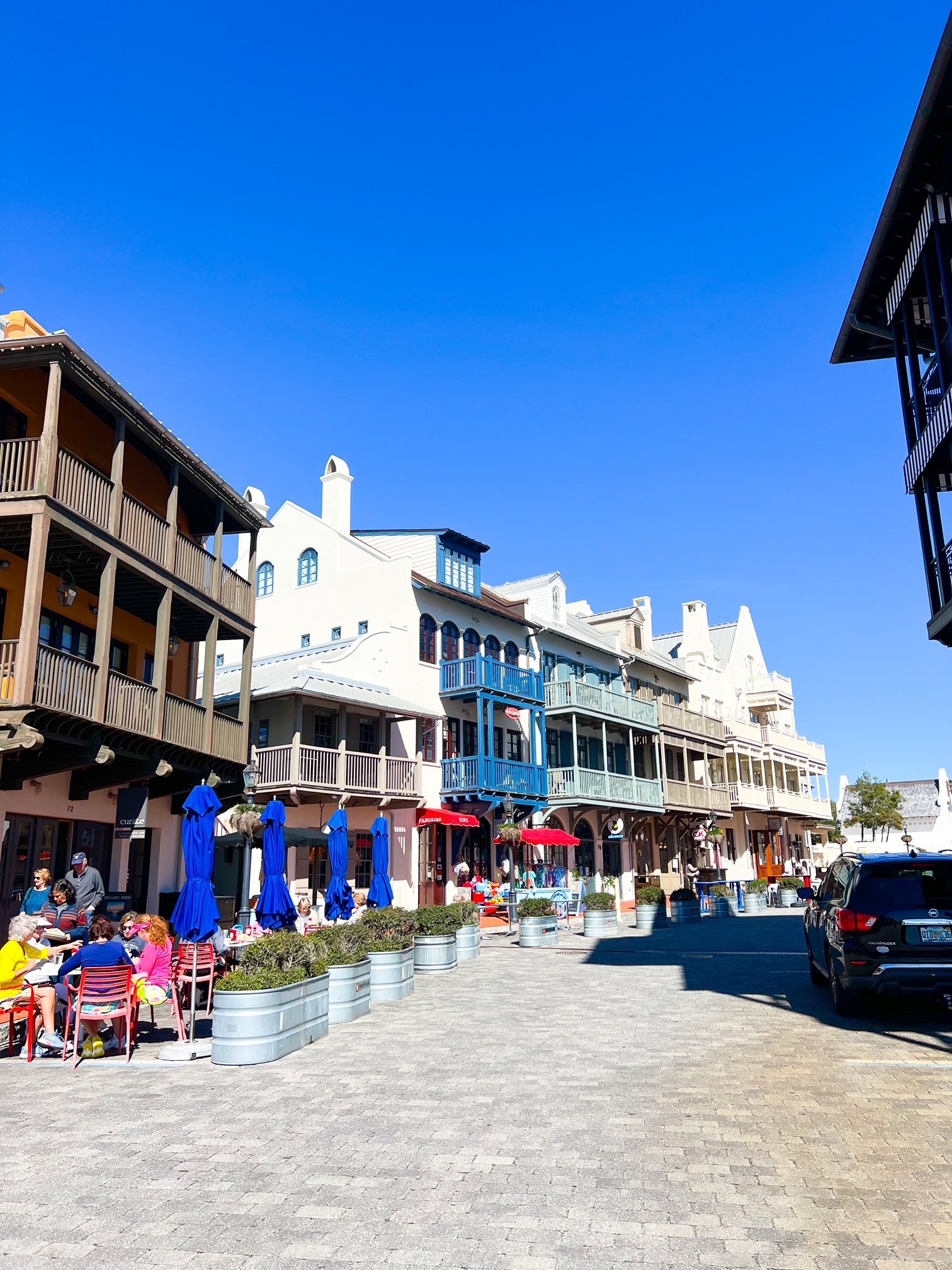 the cobblestone streets of Rosemary Beach make it have a European Feel