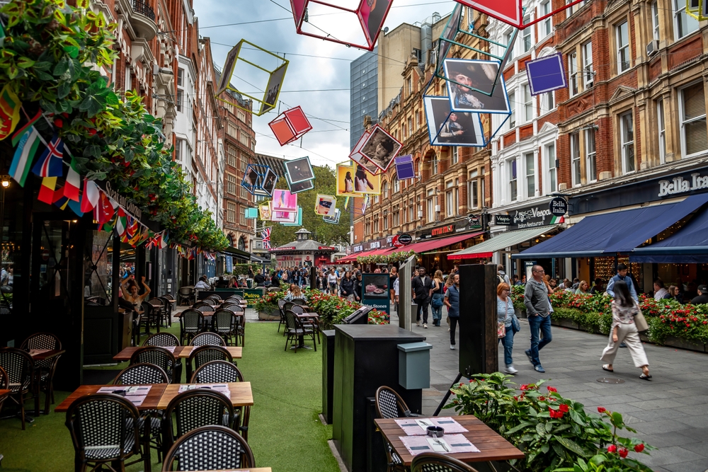 Street Life With Shops And Restaurants At Covent Garden In London, United Kingdom.