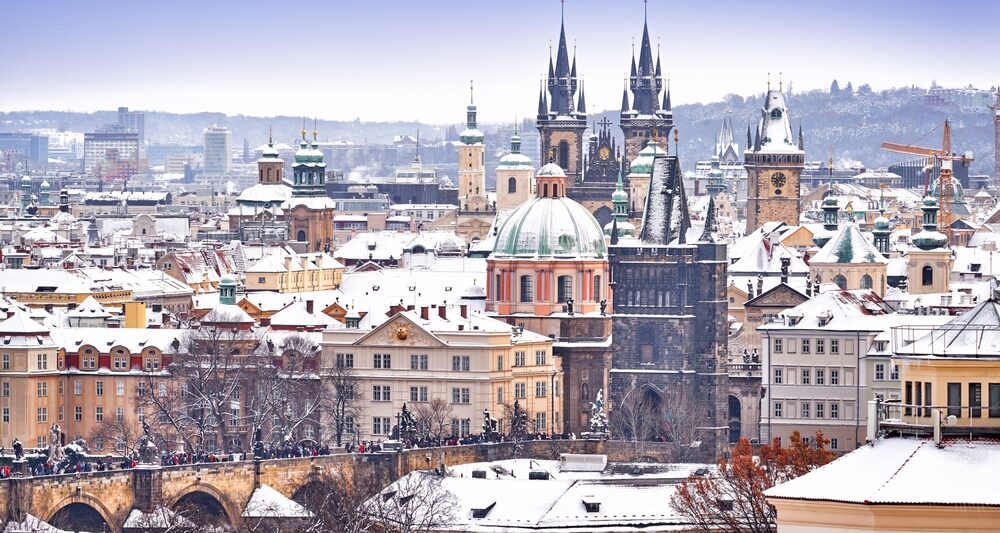 beautiful rooftops in Prague in January