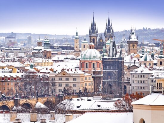 beautiful rooftops in Prague in January