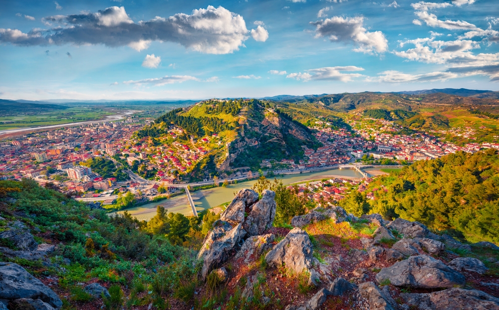 Impressive summer cityscape of Berat town, located on the Osum River.