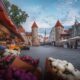 beautiful country of estonia in Europe street with turrets and flowers