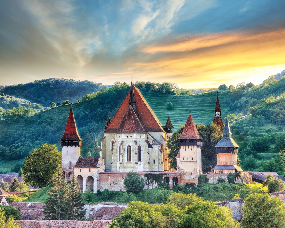 Amazing medieval architecture of Biertan fortified Saxon church in Romania. 