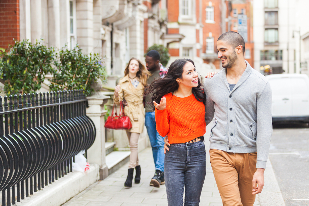 People walking down street article is about  what to wear in London in spring