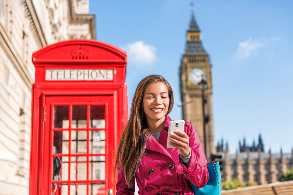 woman in pink coat with big ben behind her near phone box. Article is about   what to wear in London in spring