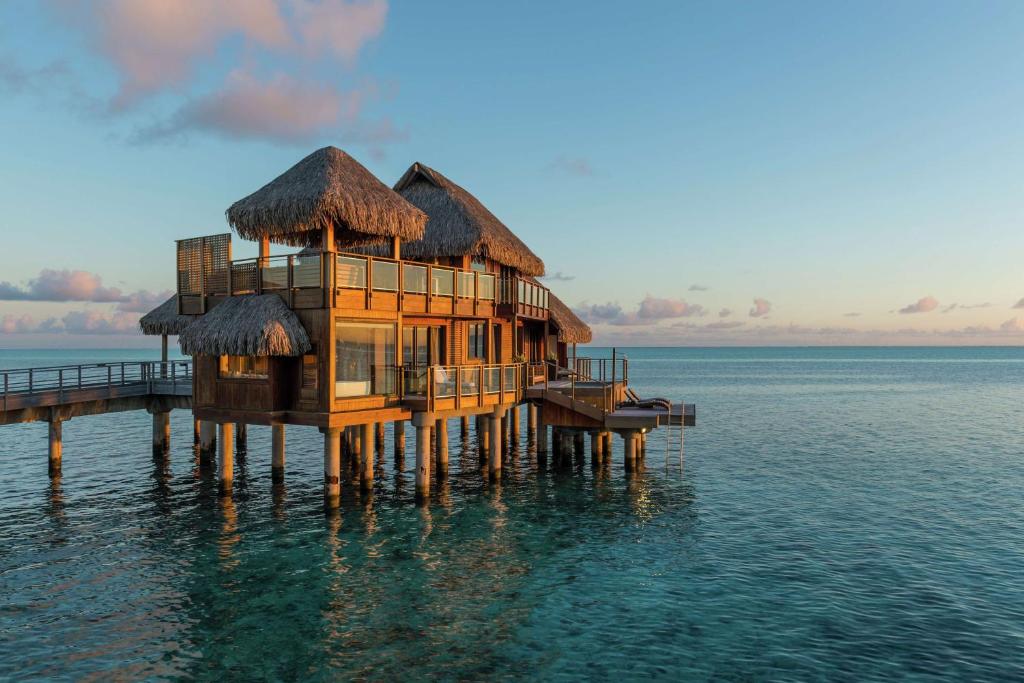 A two story water bungalow in one of the  best resorts in Bora Bora