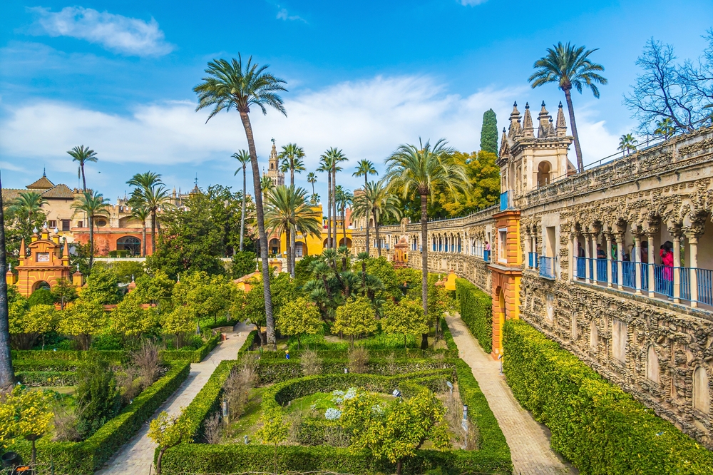 The gardens and architecture in Seville Spain