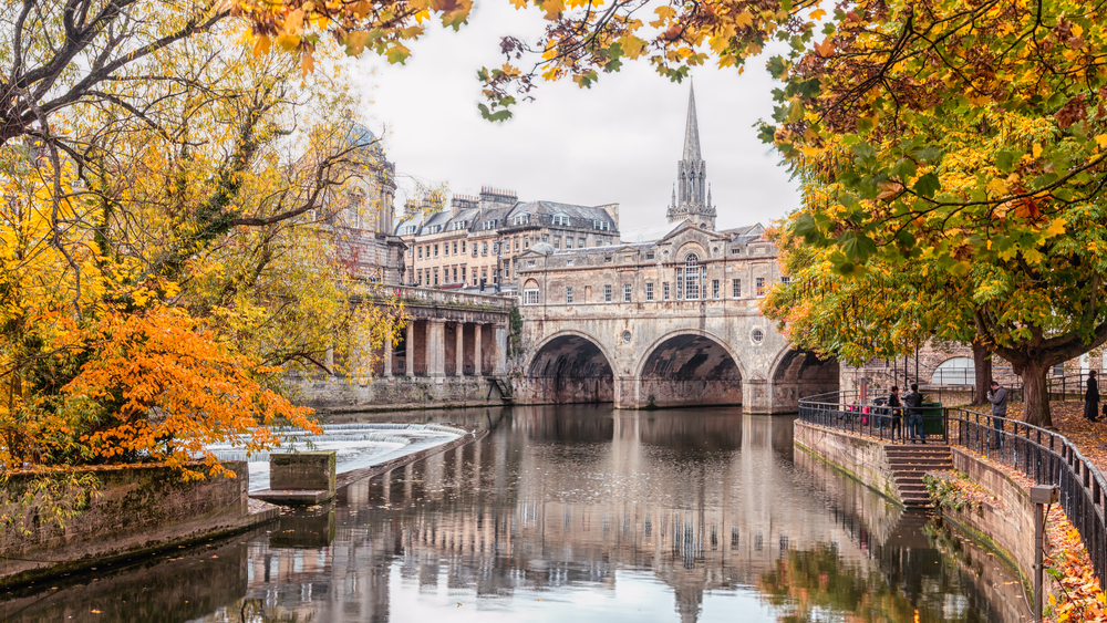 The picturesque  town of Bath England, with ancient roman baths and the city at Autunmn 