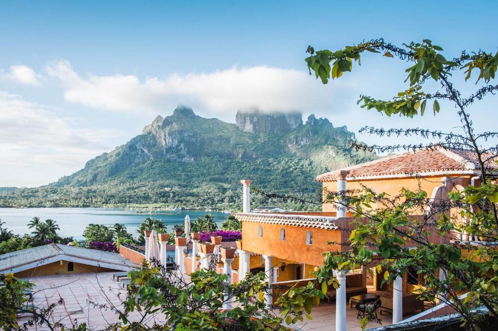 Spanish looking accommodation overlooking the lagoon and mountain.   One of the best resorts in Bora Bora