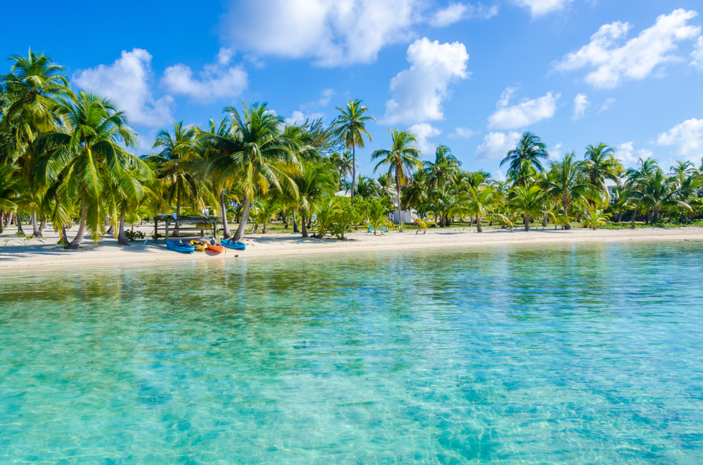 Small tropical island at Barrier Reef with paradise beach - known for diving, snorkeling and relaxing vacations - Caribbean Sea, Belize, Central America